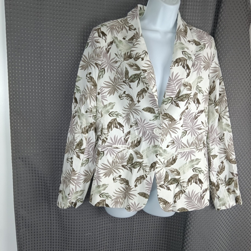 Solitaire Women's Tropical Leaf Print Linen Blend Blazer Jacket Size L - Picture 14 of 15